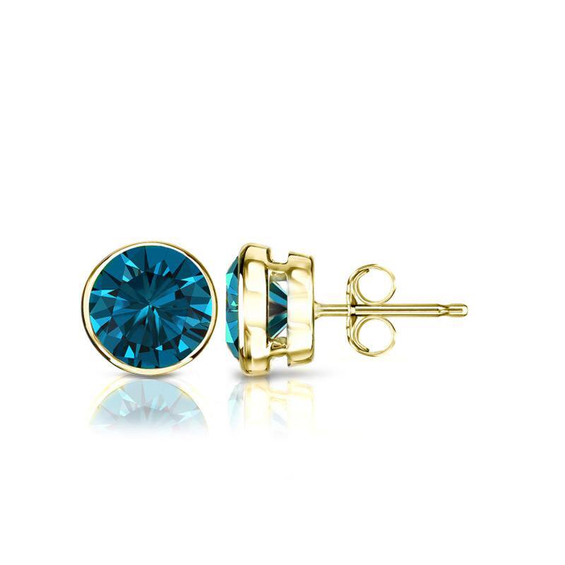 Auriya 14k Gold 1ctw Blue Diamond Stud Earrings Bezel-set (I1-I2) - Yellow