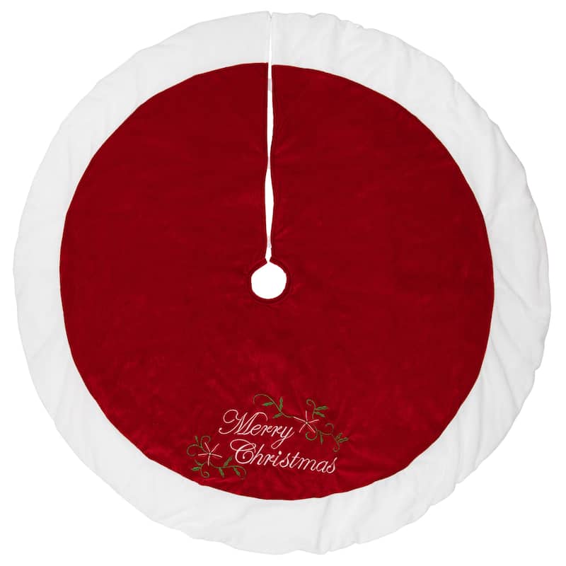 48" Traditional Red Merry Christmas Velveteen Tree Skirt - 48