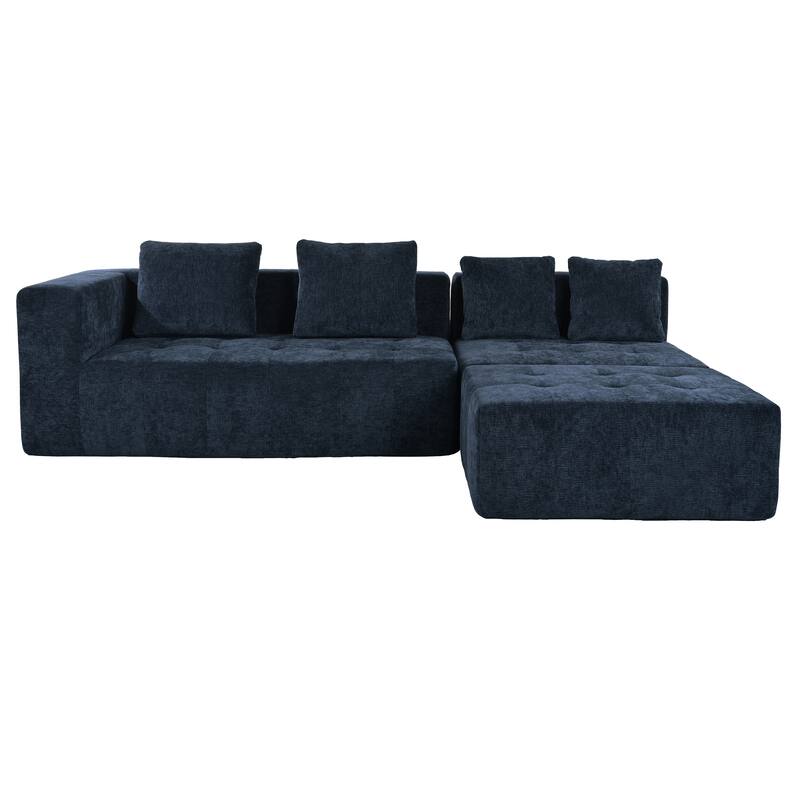 110" Polyester Modular Sectional Sofa (3-Piece) with 4 Pillows and Tufted Seat Design
