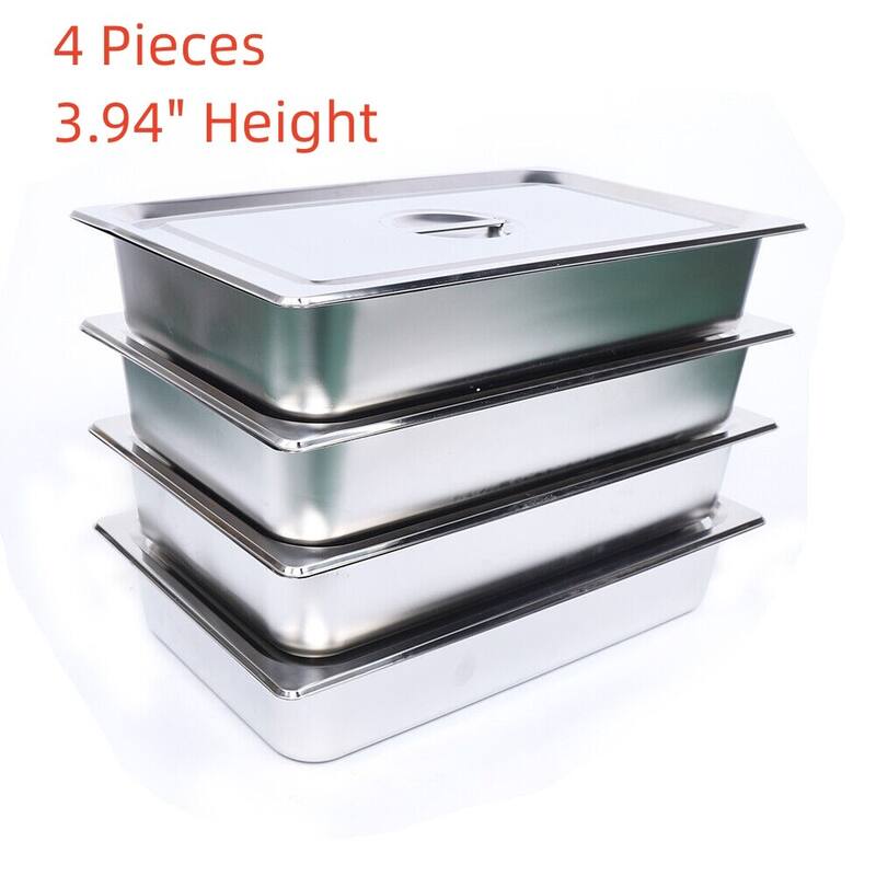 4 Pack Steam Table Pans Stainless Steel Catering Pan with Lids - 3.94" - 4 Piece