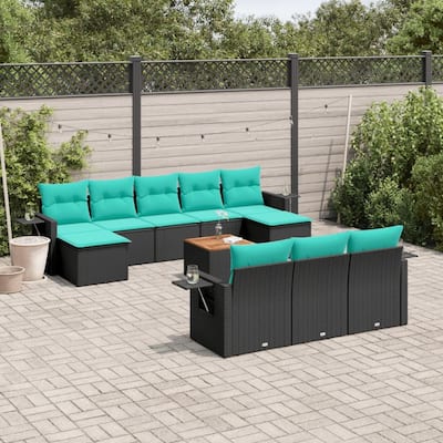 vidaXL 11 Piece Patio Sofa Set with Cushions Black Poly Rattan - 24.4 x 24.4 x 27.2