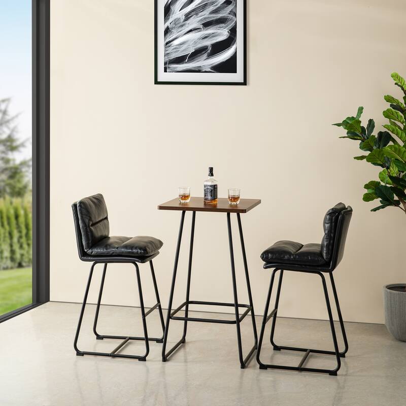 Glitzhome Industrial Modern Set of 3 Pub Table Set with 41"H Square Bar Table and Stools