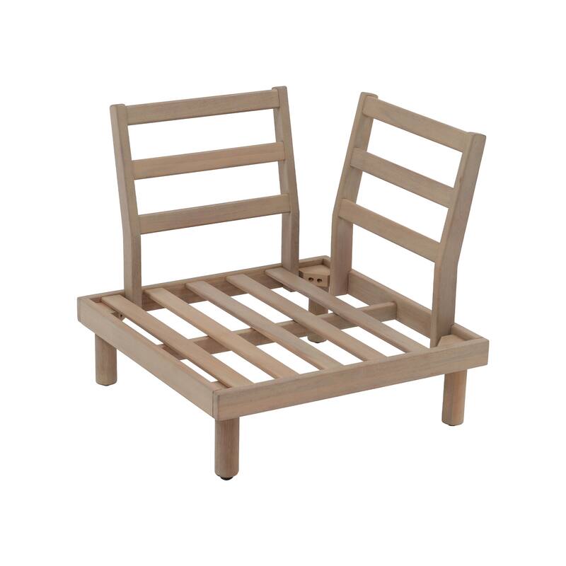 Outdoor 4-Piece Conversation Set Solid Eucalyptus Wood L-Shaped Sectional Sofa with Coffee Table