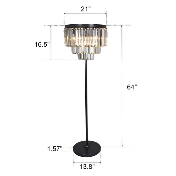 Crystal Luxury Floor Lamp with Chandelier Look Three Tiers Clear Glass Black