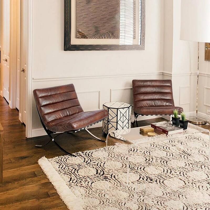 Barcelona Foldable Tufted Genuine Leather Mid Century Lounge Chair