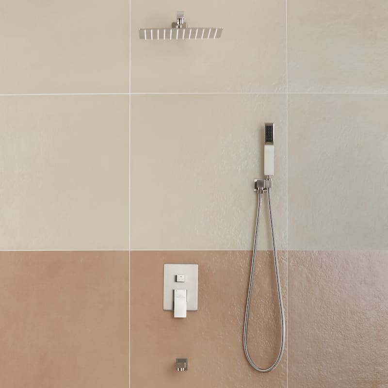 3-Function 12-In Wall Mounted Shower System with Tub Faucet - 12" - Brushed Nickel