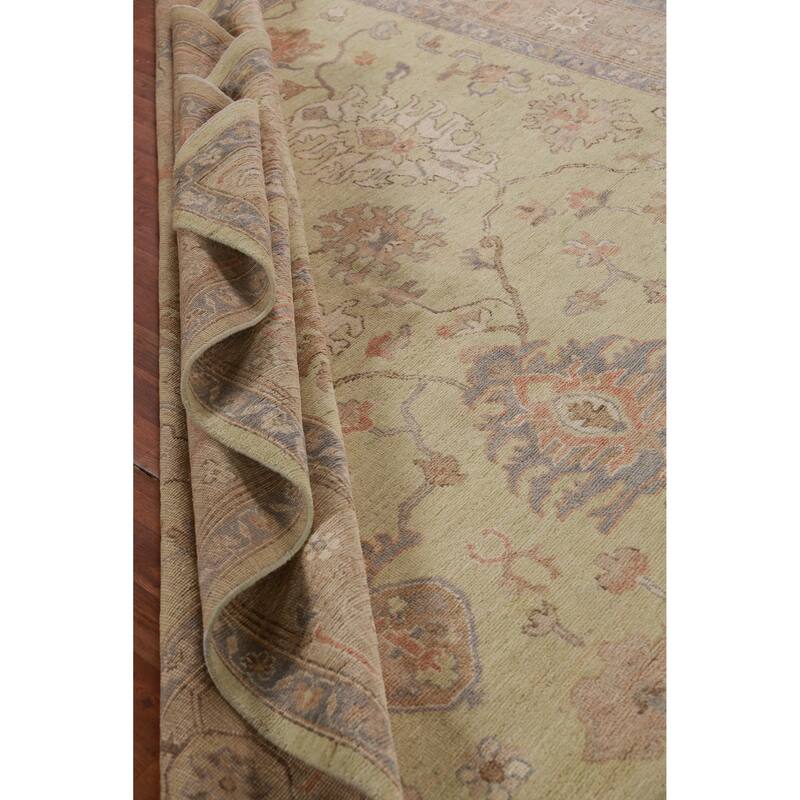 Hand Knotted Oriental 100% Wool Carpet Transitional All-Over Green Oushak Area Rug - 11' 11'' X 8' 10''