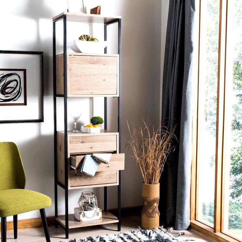 SAFAVIEH Herriet Oak Brown/ Black Etagere - 19.7' x 11.8' x 71.6' - 20Wx12Dx72H