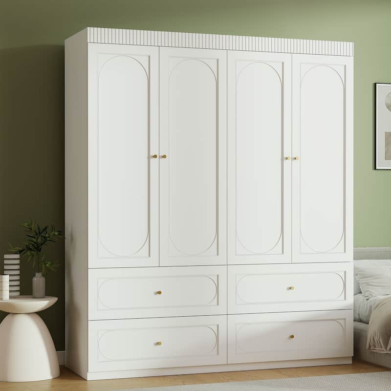 74" Armoire Wardrobe Closet with 4 Drawers, Clothes Organizer Closet with Storage Shelves