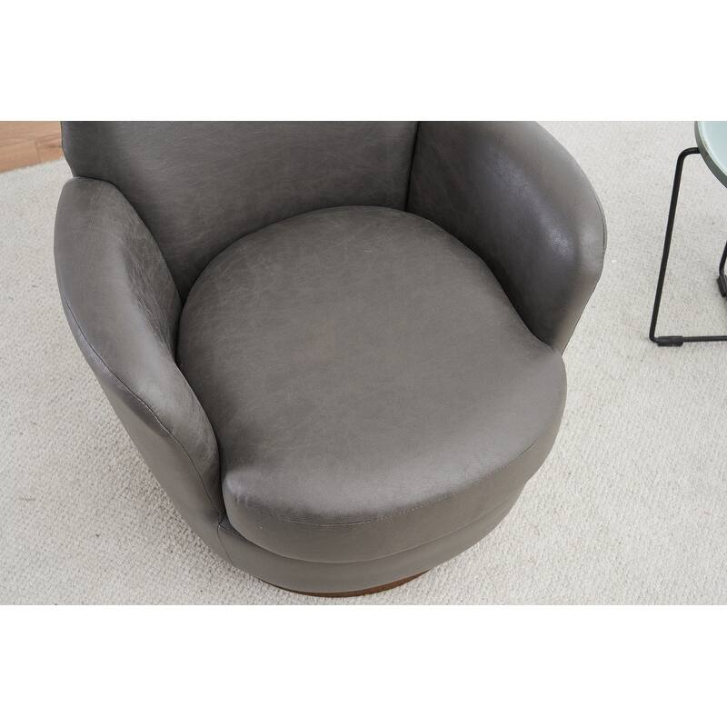 Comfy PU leather Swivel Barrel Chair with Gold Stainless Steel Base