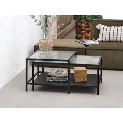 Rye Studio Brianne Metal and Fluted Glass Nesting Coffee Tables
