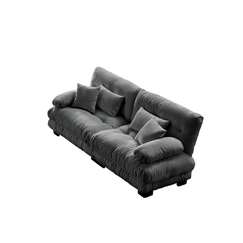 94.4" Chenille 3-Seat Sofa with Round Bolster Armrests, Deep Seat Cushions for Living Room