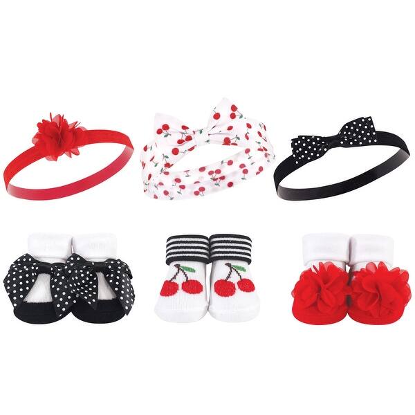 slide 1 of 1, Hudson Baby Infant Girl Headband and Socks Giftset 6pc, Cherry, One Size - Cherry Cherry - One Size