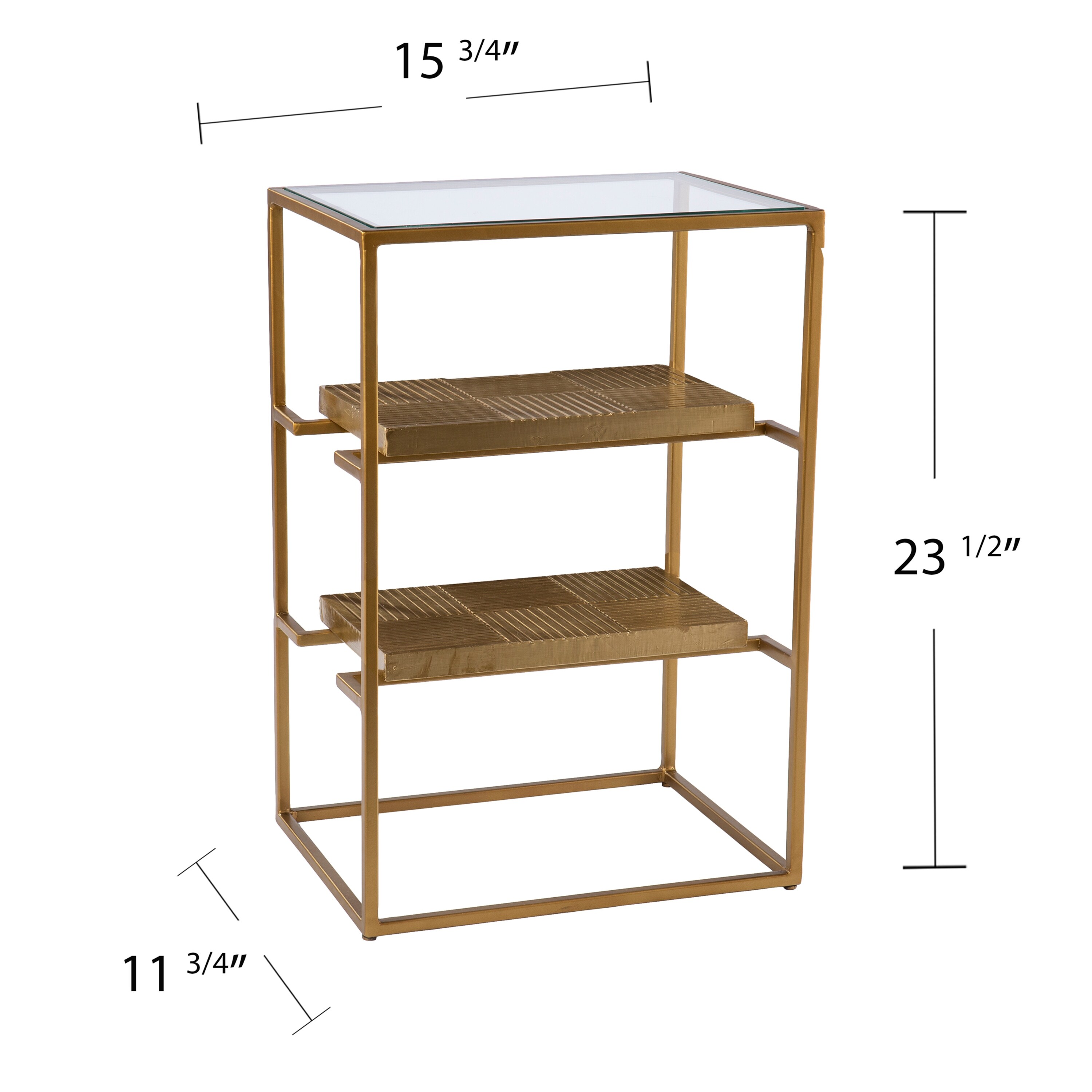 SEI Furniture Pantello Glass-Top Side Table w/ Shelving, Brass 