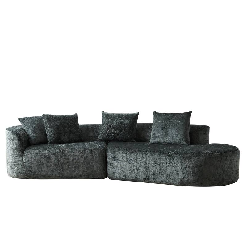 Curved Upholstered Loveseat Sofa Chenille Cloud Couch 4-Seater Chaise Lounge with 4 Throw Pillows for Living Room Recliner