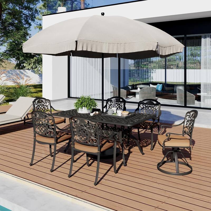 59'' Aluminum Outdoor Dining Table, Weather-Resistant Dining Table, Patio Bar Table - BROWN