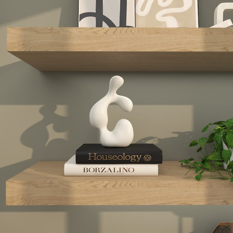 White Polystone Curved Shaped Abstract Sculpture with Speckled Texturing