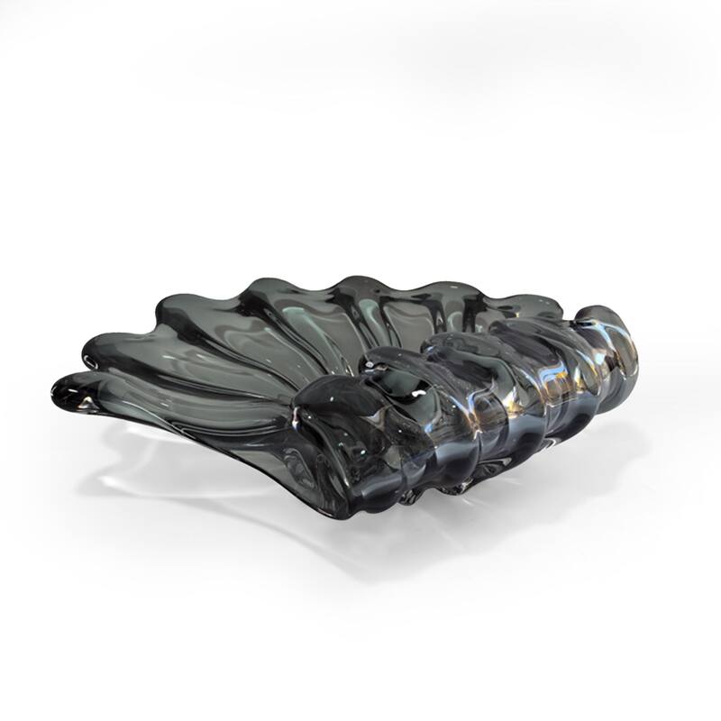 Modern Sculptural Glass Centerpiece Bowl Decorative Accent 14"x10" - Grey