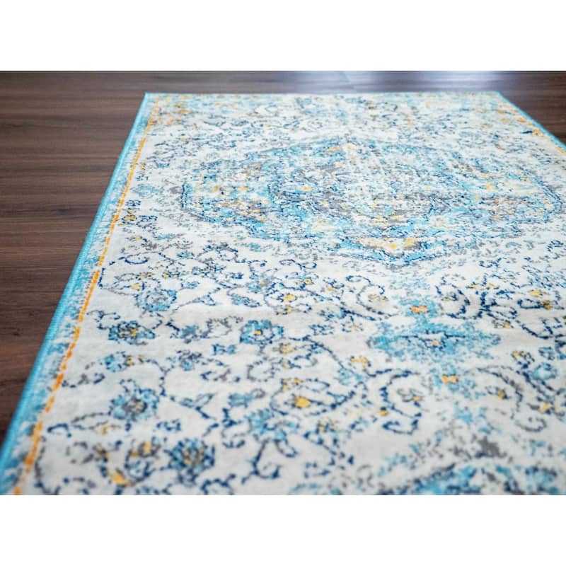 Tigris Pasha Oriental Medallion Bohemian Vintage Distressed Area Rug