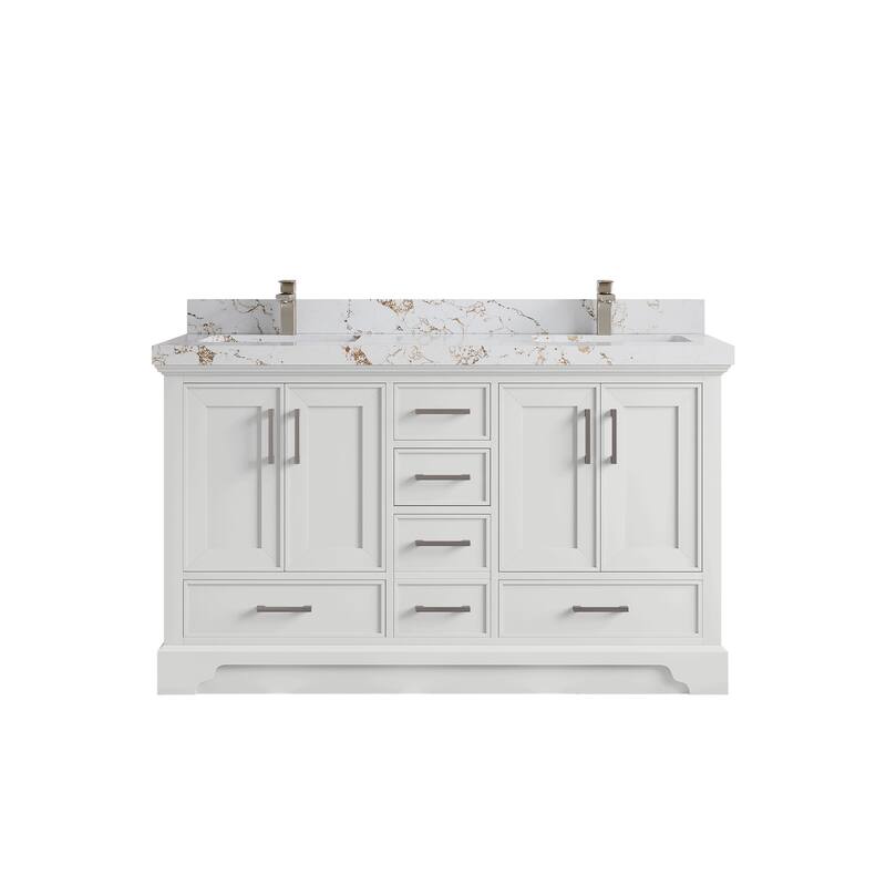 Willow Collections 60 in. W x 22 in. D Charlotte Double Sink Bathroom Vanity with Countertop - 2"Viola Gold - White