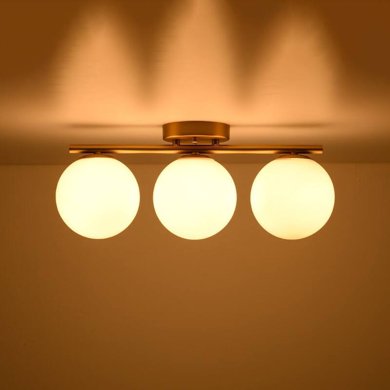 Modern 3-Light Opal Glass Globe Semi Flush Mount Ceiling Light