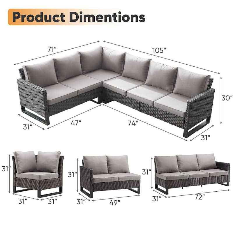 Outdoor PE Wicker Conversation with Fire Pit Table - Grey cushion - Brown