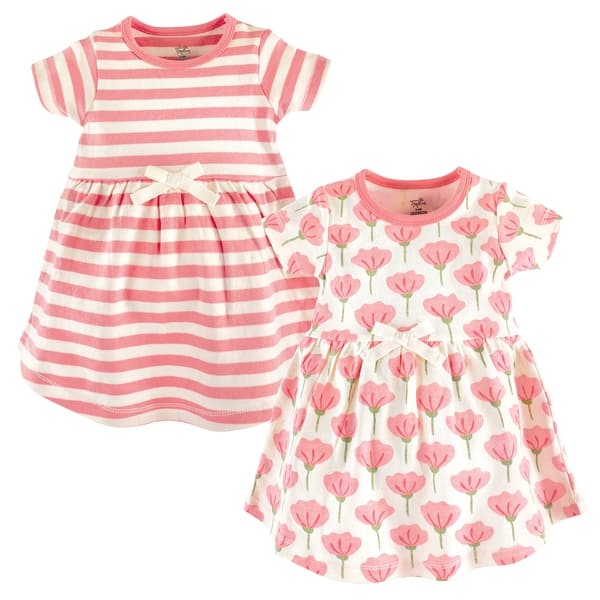 slide 1 of 1, Touched by Nature Baby and Baby Girl Organic Cotton Short-Sleeve Dresses 2pk, Tulip 0-3 Months - Baby Toddler Tulip Short Sleeve
