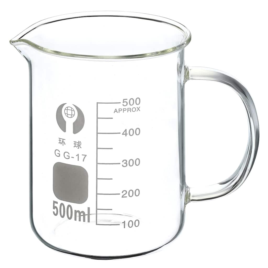 500ml Glass Beaker with Handle, 3.3 Borosilicate Graduated Lab Measuring Cups - Clear