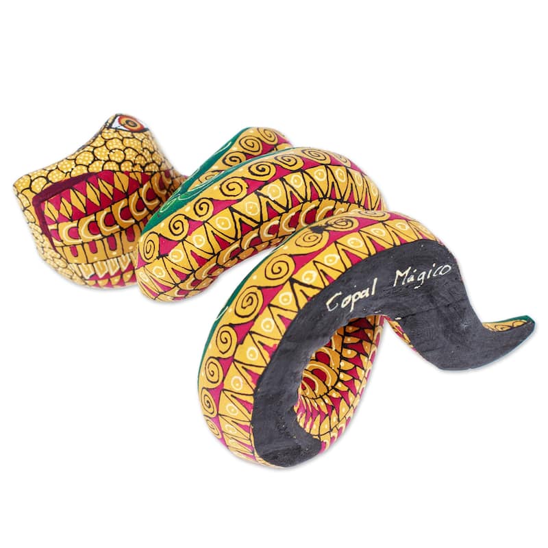 Novica Handmade Amber Hiss Wood Alebrije Figurine