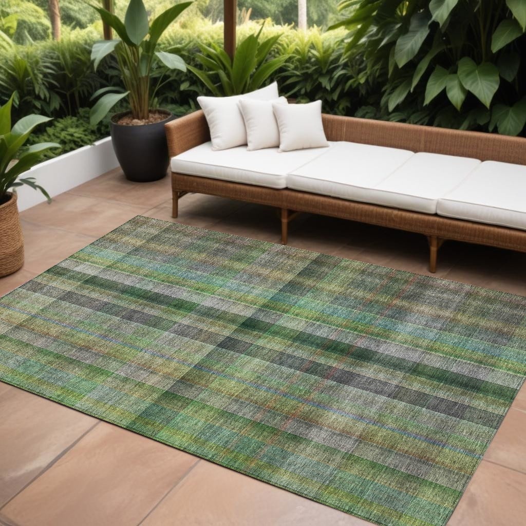 Alloro Plaid Weather Resistant Blended Style Outdoor Rug
