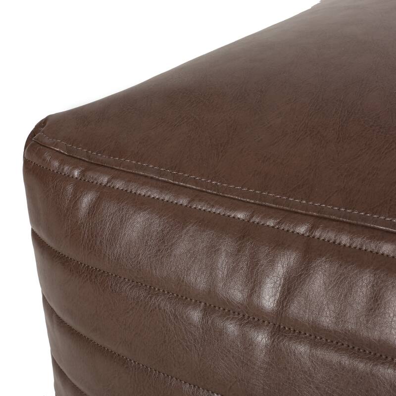 Baddow Contemporary Faux Leather Channel Stitch Pouf by Christopher Knight Home