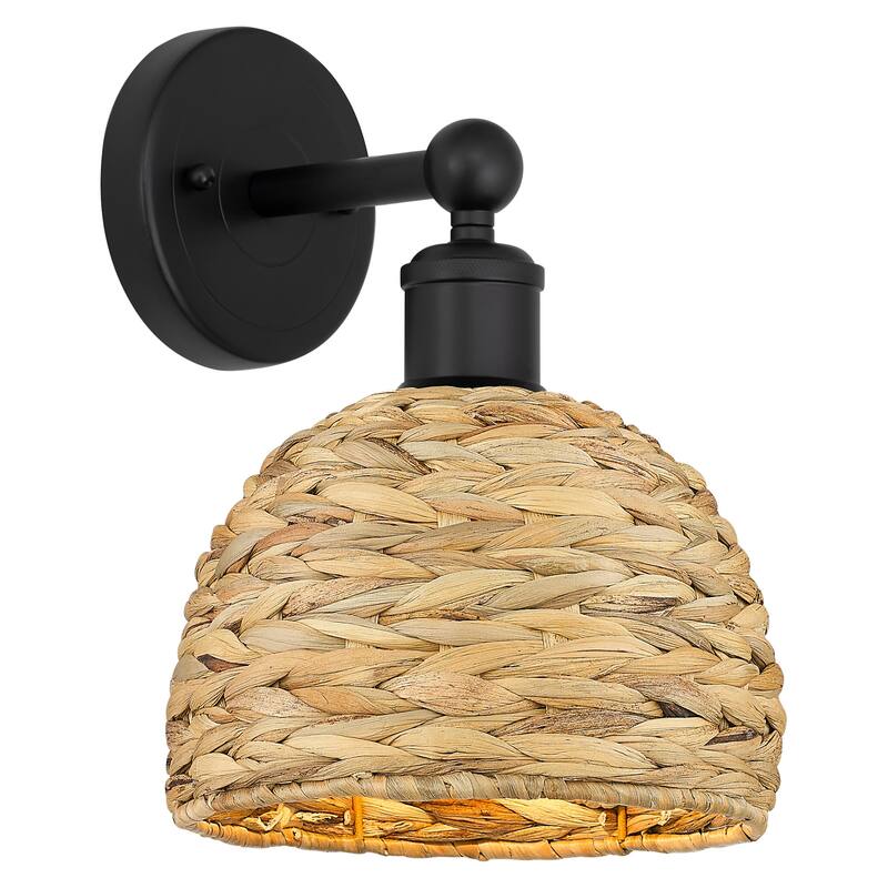 Innovations Lighting 616-1W-11-8 Woven Rattan Sconce Woven Rattan 11" - Matte Black / Natural