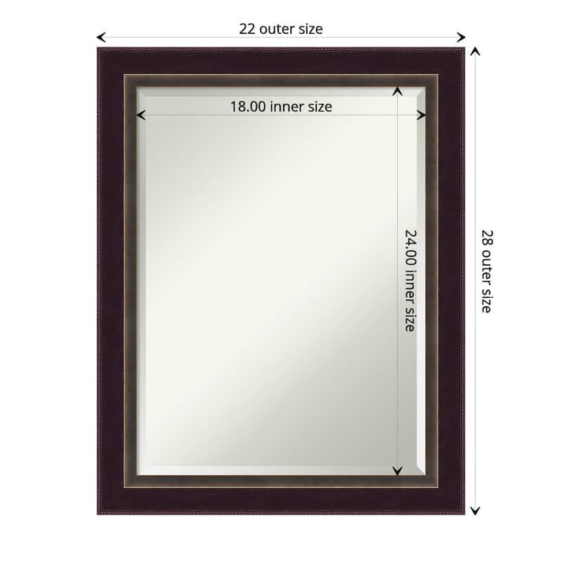 Beveled Wood Wall Mirror - Signore Bronze Frame - Outer Size: 22 x 28 in