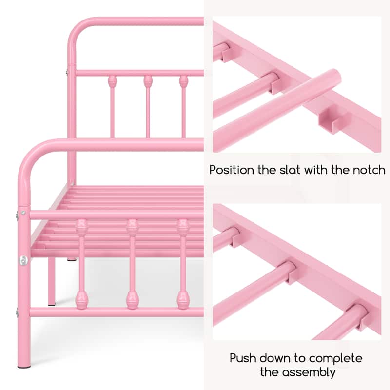 Yaheetech Classic Iron Platform Bed with High Headboard and Footboard Strong Metal-Framed Bed