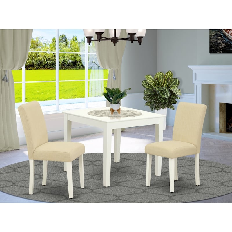 Square Kitchen Table Set with Chairs - 36 Inch Dining Table & 2 Parson Chairs - Linen White Legs, Light Beige Fabric