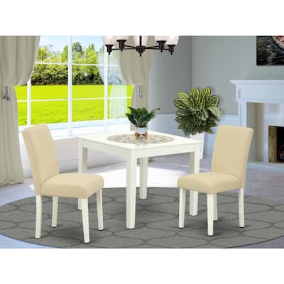 Square Kitchen Table Set with Chairs - 36 Inch Dining Table & 2 Parson Chairs - Linen White Legs, Light Beige Fabric
