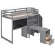 preview thumbnail 21 of 26, Twin Loft Bed with 4-Tier Built-in Shelves, Pull-Out Desk, Storage Stairs, Blackboard Slat Support Loft Bed for Kids Teens