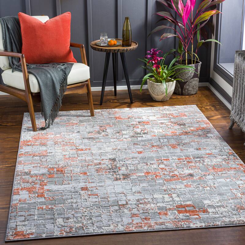 Livabliss Braque Modern Abstract Area Rug - Grey/Orange - 8'10" x 12'