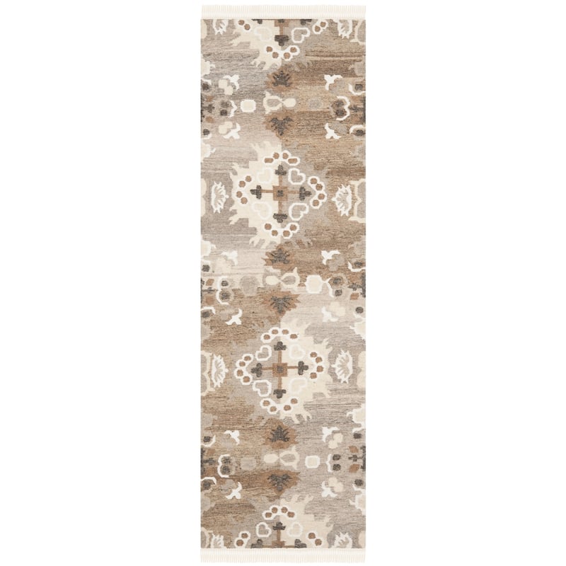 SAFAVIEH Handmade Natural Kilim Tuong Rukiye Wool Rug with Fringe - 2'6" x 4' - Grey/Multi
