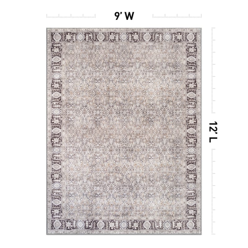 Beige Vintage Washable Rug - Low Pile, Subtle Pattern for Neutral Spaces