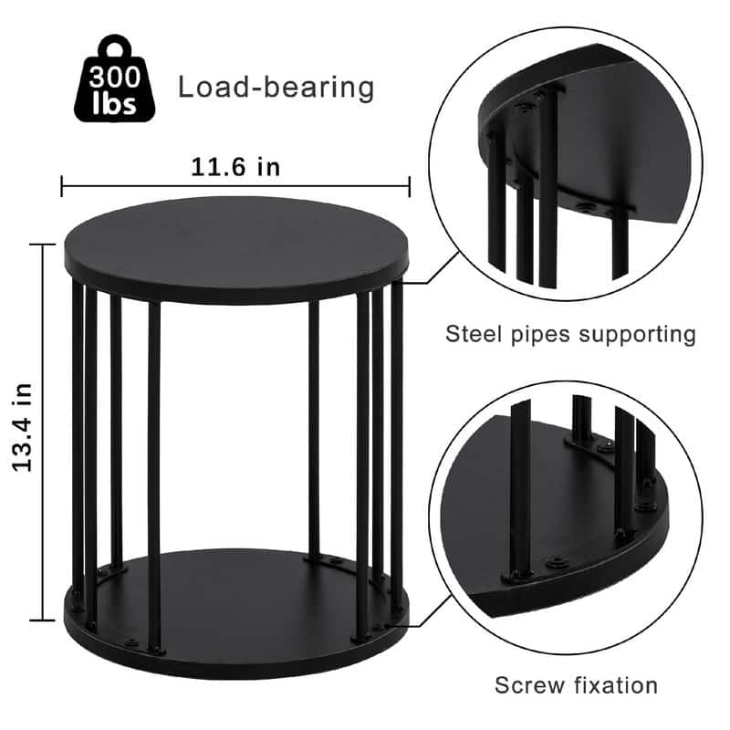 Small Round Wooden Step Stool for Kids Adults - 11.81"D x 11.81"W x 13.58"H