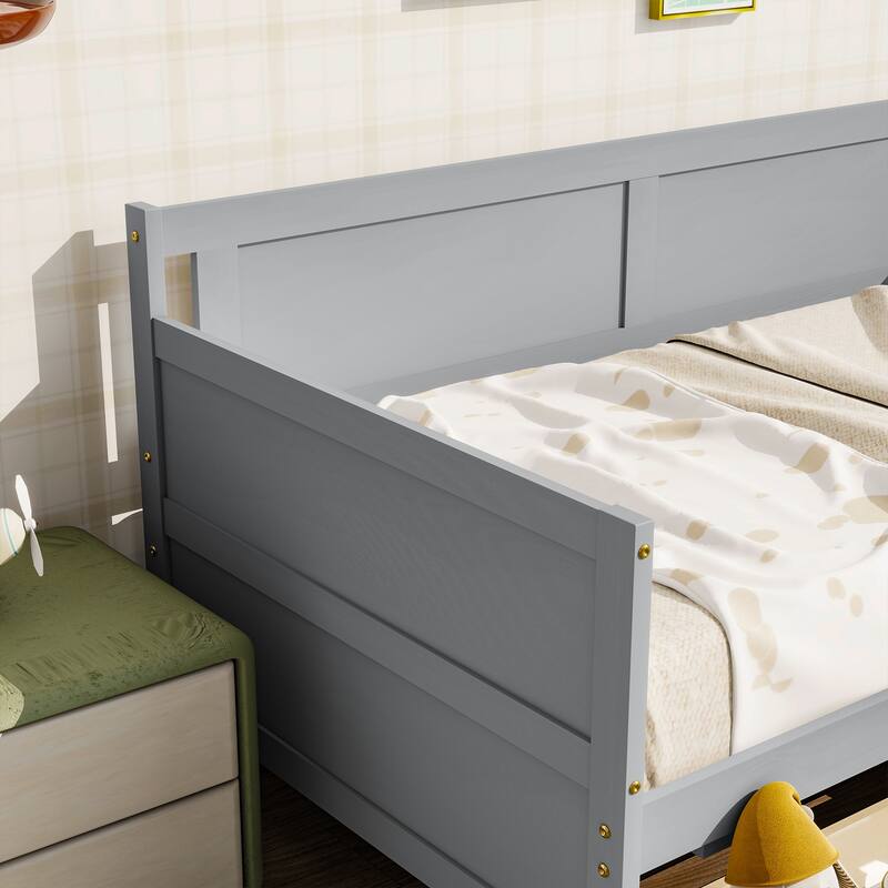 Pine Wood Sofa Bed, Twin Size Daybed with Pull-out Storage Drawers Storage Bed Platform Bed with Panel Headboard and Footboard