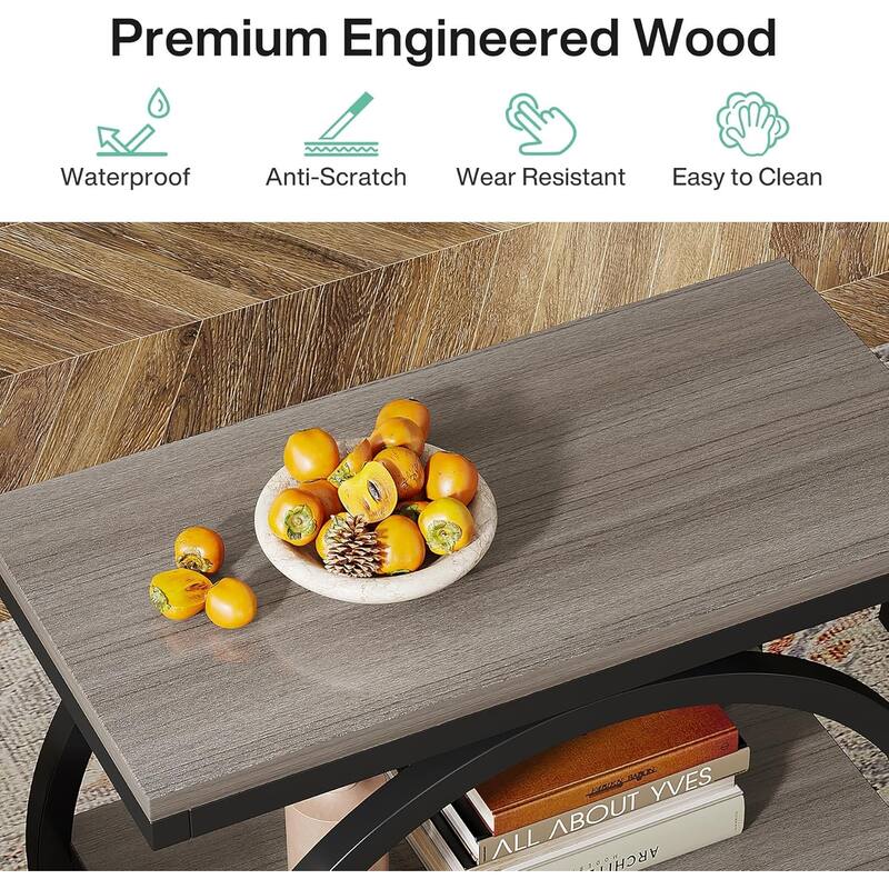 23.6" Space-Saving Side Table, Grey Wood & Black Metal Frame