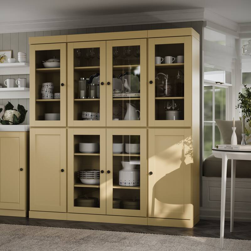 Palace Imports 100% Solid Wood 65" Pantry Cabinet with Clear Glass, Shaker Doors and Adjustable Shelves - Yellow