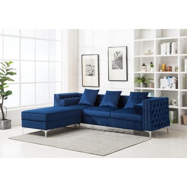 slide 2 of 19, Velvet Standard sectional l shaped Sleeper Sofa with Reversible Ottoman - 104"