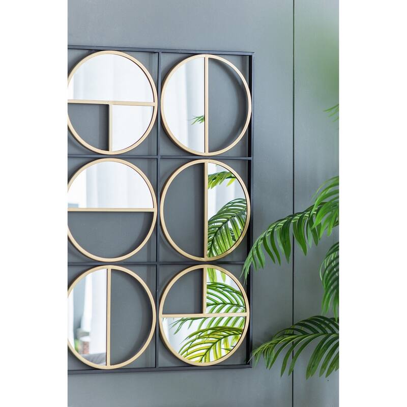Eclectic Styling Metal Beaded Wall Mirror with Contemporary Design - Gold + Black