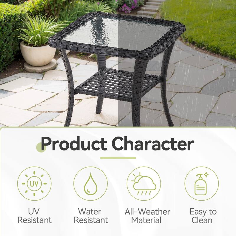 Patio Wicker Coffee Table with Storage -Black