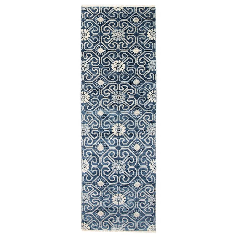 ECARPETGALLERY Hand-knotted Mystique Dark Navy Wool Rug - 2'6 x 7'6 - Dark Navy - 2'6 x 7'6
