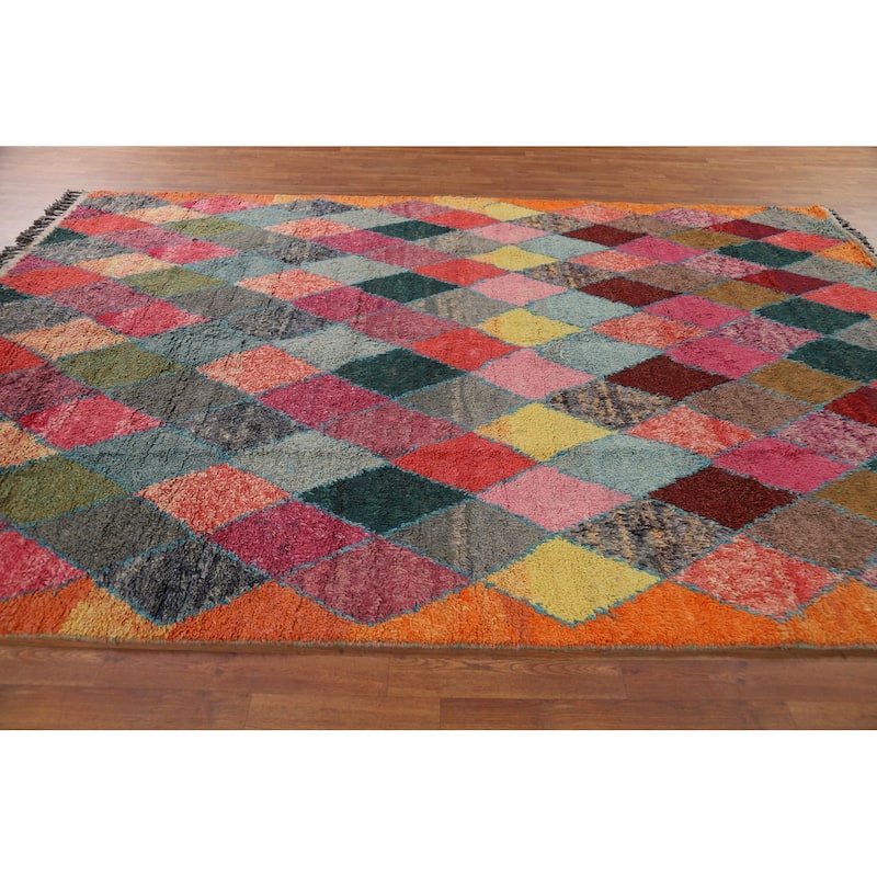 All-Over Trellis Moroccan Area Rug Hand-Knotted Wool Carpet - 7'7" x 11'2"