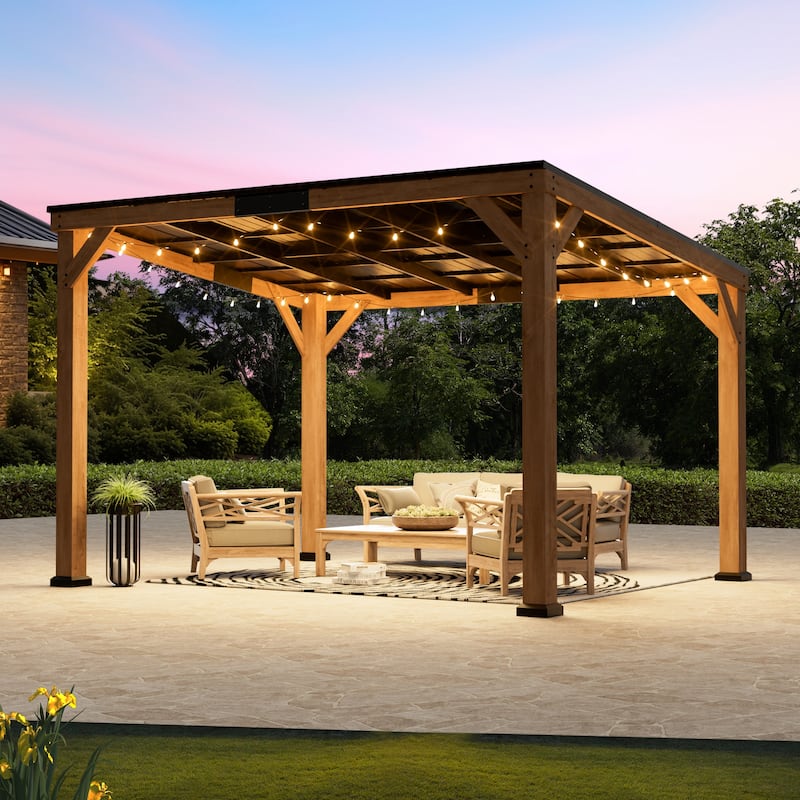 Supreme Cedar Wood Gazebo 10' x 12' with Hardtop Slope Roof, Wooden Grill Gazebo with Durable and Rot-Resistant